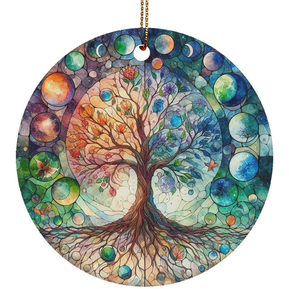 Planets Tree Of Life Art Christmas Ornament Stained Glass Art Gift Tree Decor