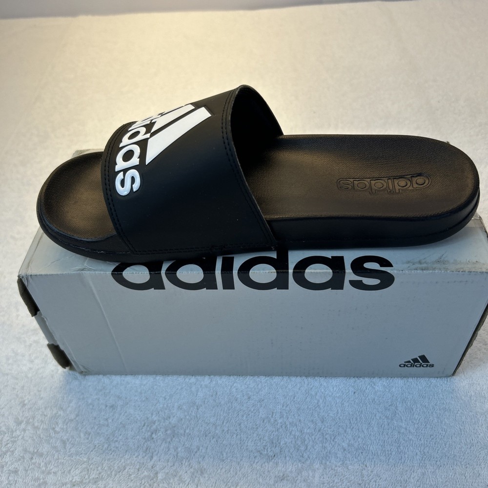Adidas Adilette Comfort Slides Black White Logo Men 8 Women 9 New in Box