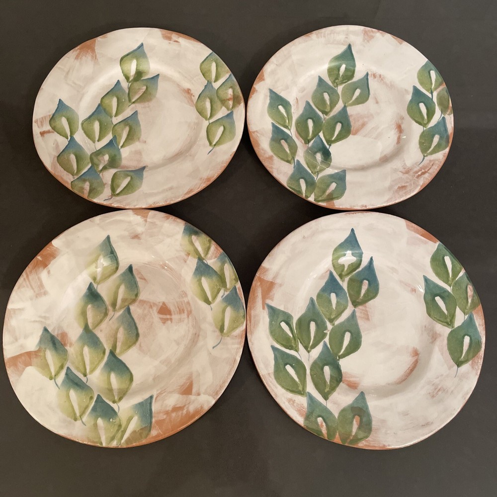 Four 9” Hand Painted Dessert/Salad Plates Made in Italy.  Beautiful Vine Pattern