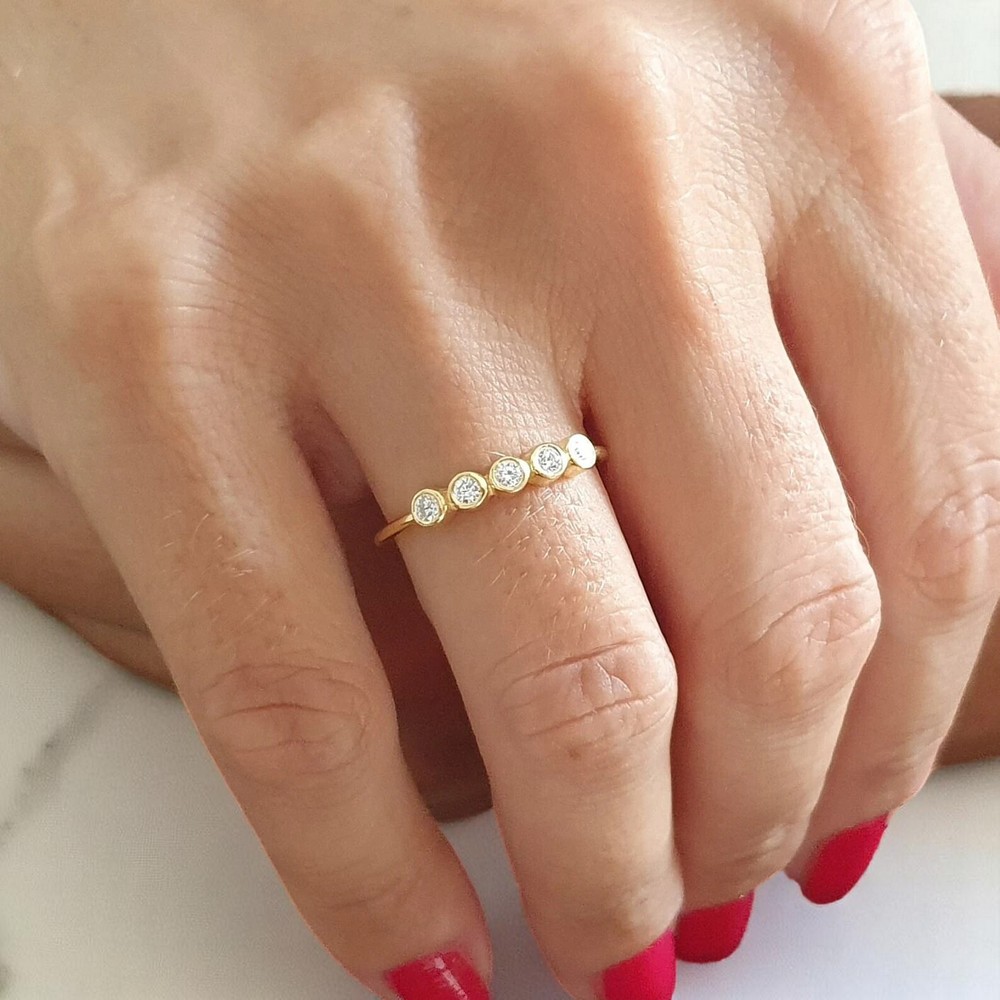 14k Solid Gold 5 Lab Grown Diamond Bezel Set Wedding Ring 5 Diamond Wedding Band