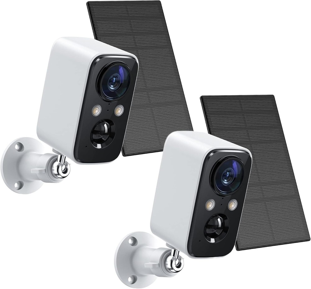 IP66 Solar Wireless Security Cameras with Night Vision 120° Wide Angle 2 Pack  