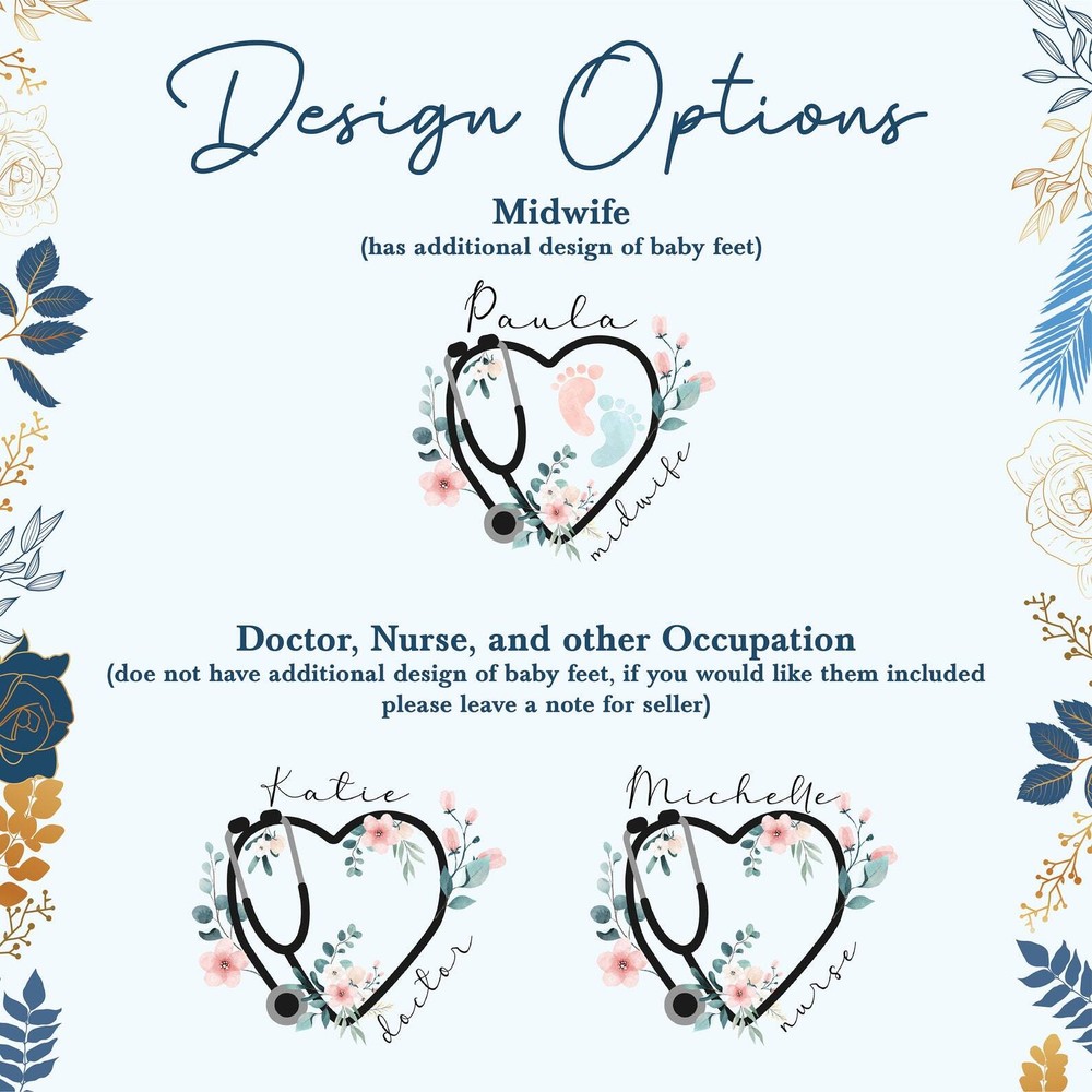 Nurse Midwife Doctor Stethoscope Heart Floral Personalised Mug Latte Mug Travel