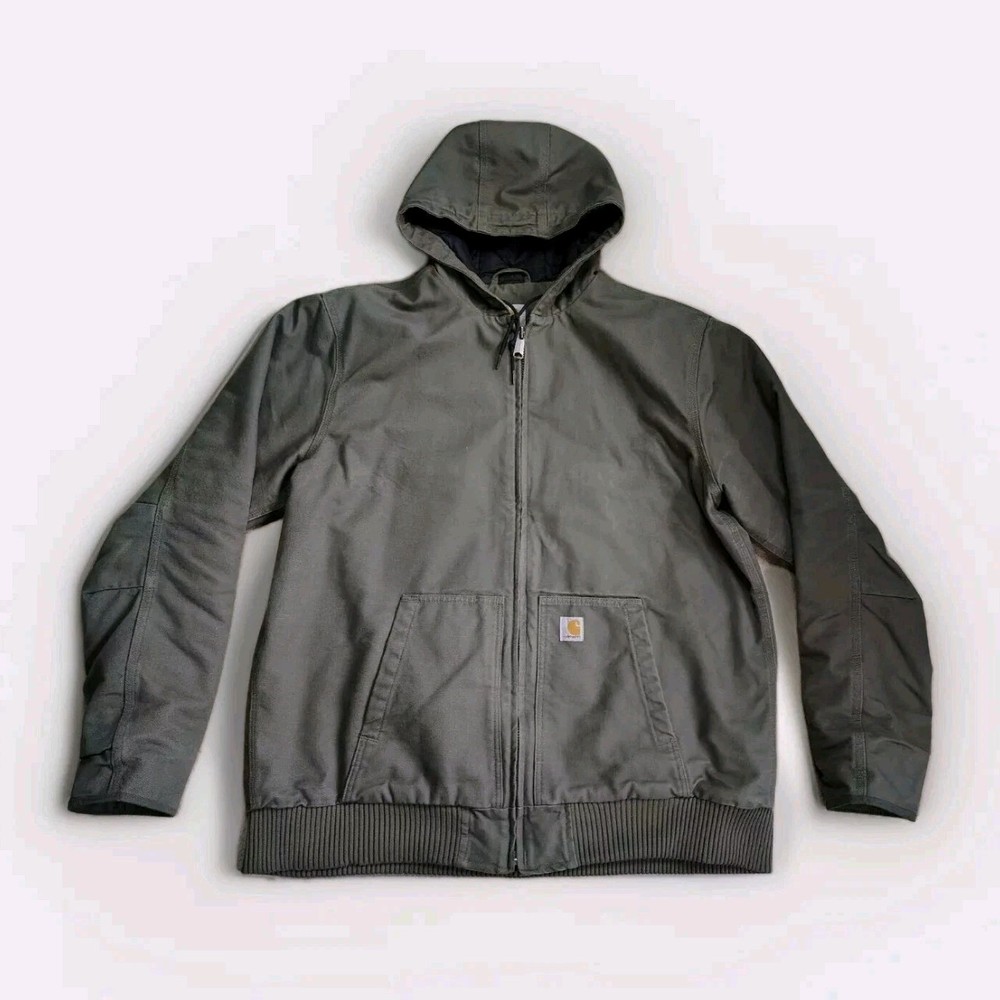 Carhartt Men XLT Green Duck Canvas Hooded Quilted 104050 MOS Loose Active Jacket
