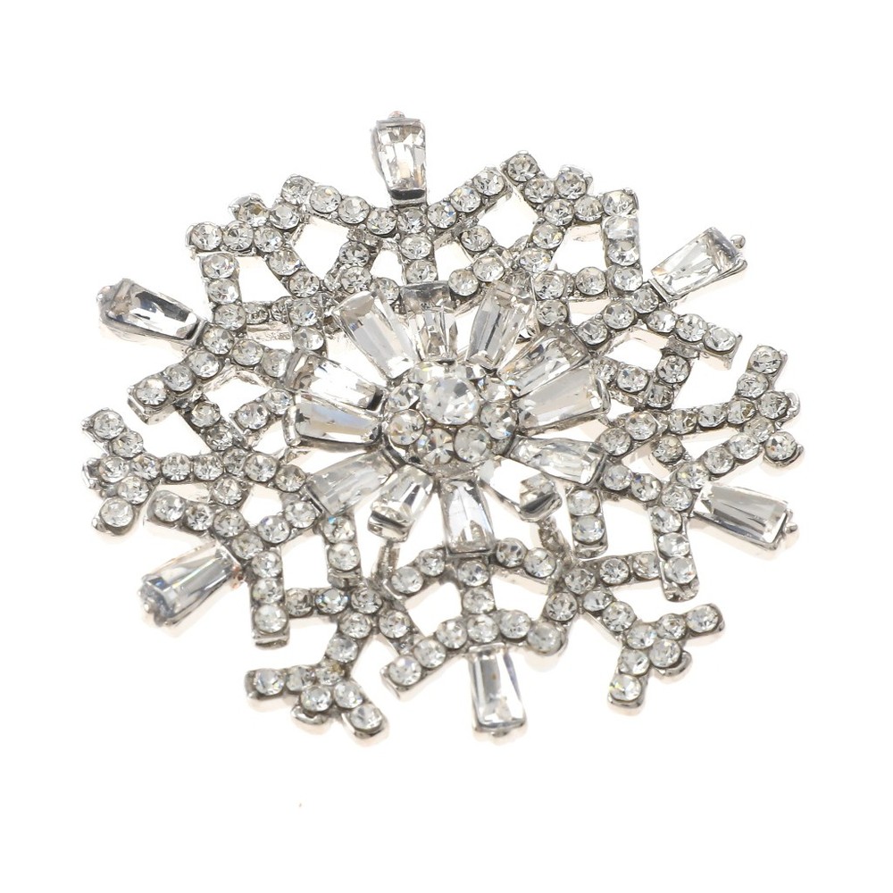 Silver Tone Alloy Metal Crystal Snowflake Brooch P1602-SCL