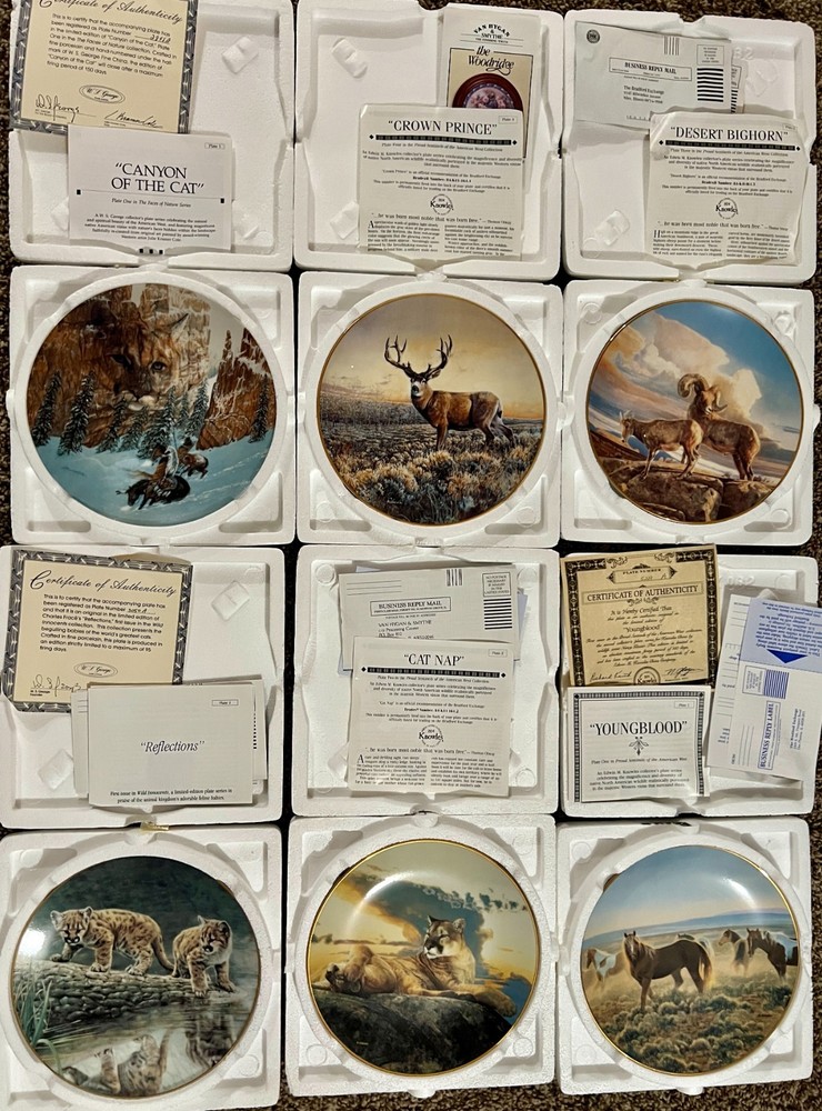 Lot 6 Bradford Exchange Wildlife Plates Glazier Frace Cole w/ COA Mint