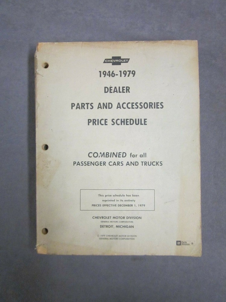 Chevrolet Dealer Parts and Accessories Price Schedule   1946 thru 1979