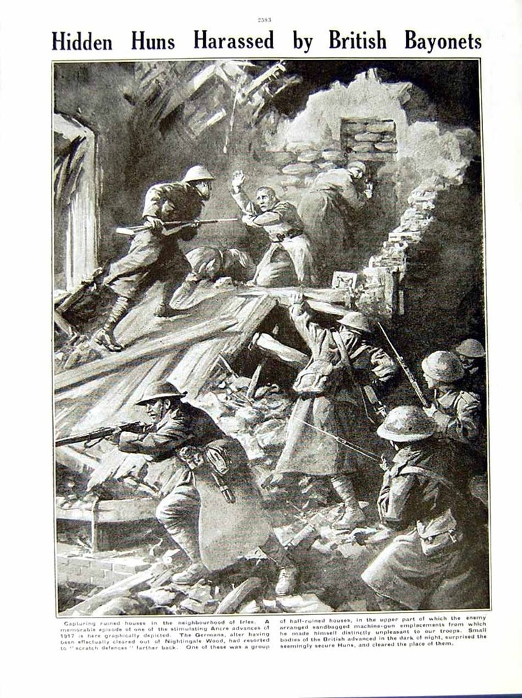 Original Old Vintage Print 1917 World War German Siers Bapaume Irles British