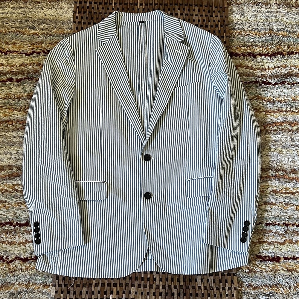 J CREW Ludlow Seersucker Blazer Blue Men Size 42R NWT Large Sport Coat