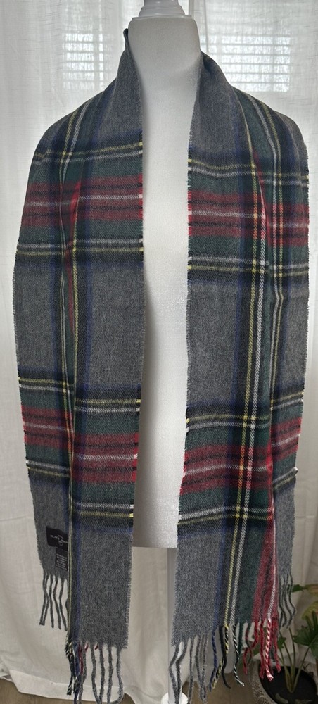 Black Brown 1826 Wool Cashmere Plaid Scarf in Gray Red Green Blue - Unisex