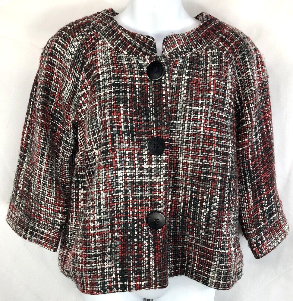 Covington Swing Cropped Jacket m Gray Red Woven Yarn Career Classic Y2K capsule