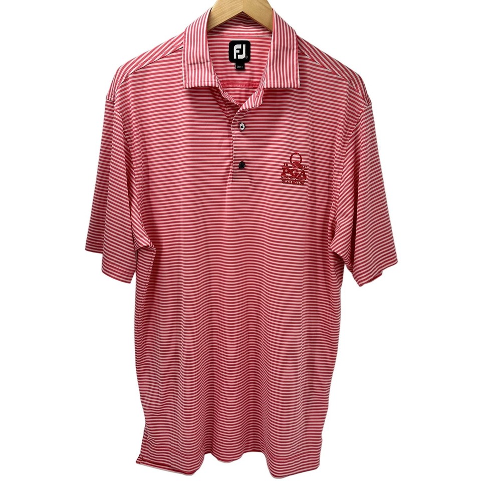 Footjoy Polo Shirt Mens Large PGA Championship Quail Hollow Pink White Stripes