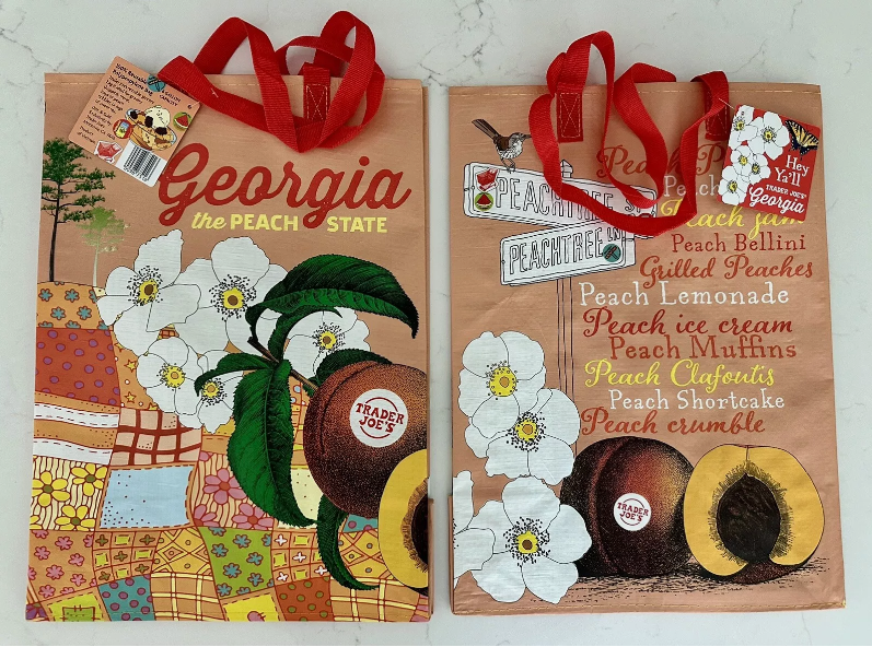 Trader Joe NWT REUSABLE GROCERY GEORGIA STATE 🍑 GA PEACH SHOPPING TOTE GIFT BAG