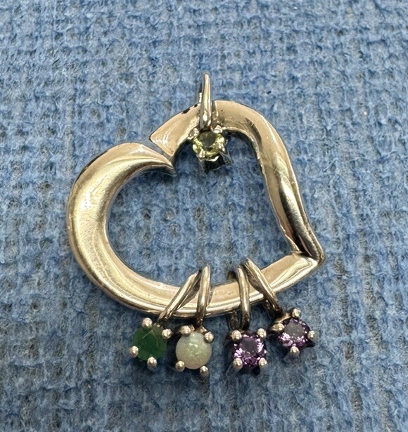Vintage Lenox 925 Sterling Silver Heart Multi Gemstone Charm Pendant