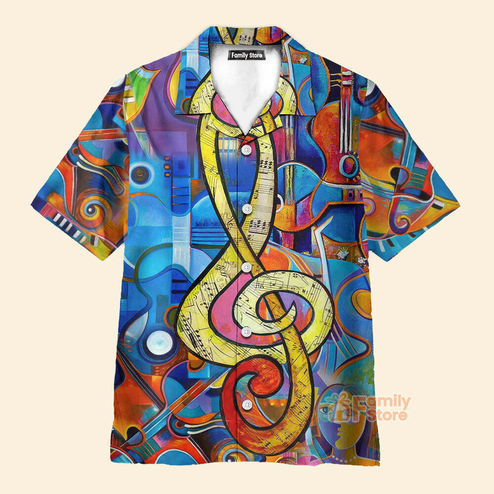 Music Note Guitar Hawaiian Shirt For Men US Size Summer Style Short Sleeve NEW