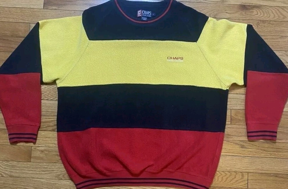 Chaps Ralph Lauren VTG 90s Colorblock Stripe Fleece Sweatshirt Crewneck Size XL