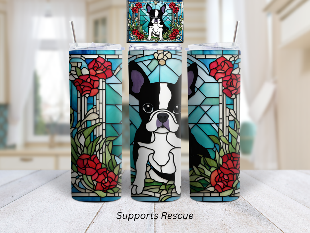 Stained Glass Boston Terrier Dog Vibrant 20 oz Stainless Steel Insulated Tumbler
