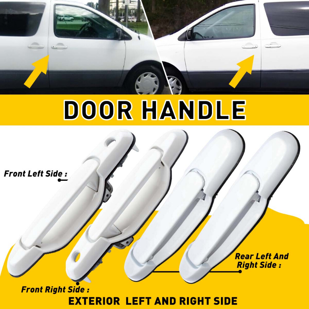 For 98-03 Toyota Sienna Rear Left  Right Sliding Exterior Door Handle White M