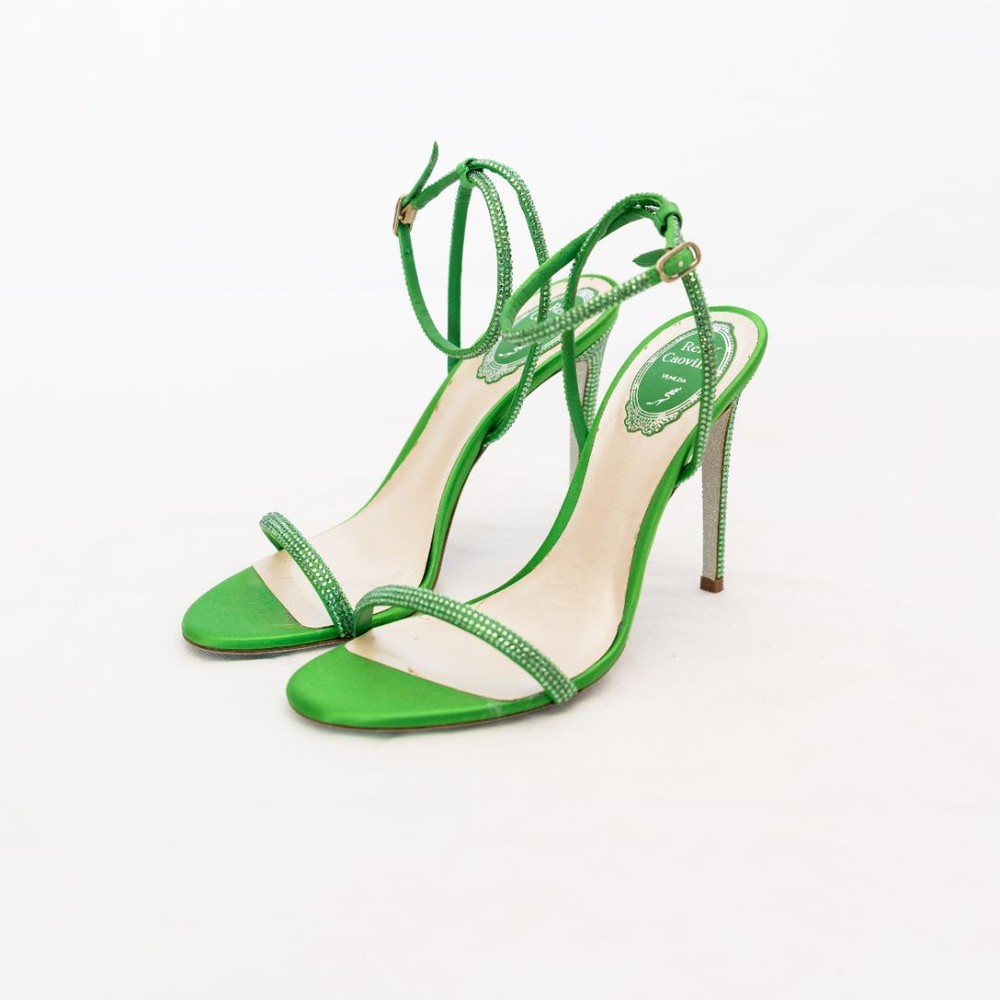 René Caovilla Green Crystal Strappy Heels Size 39