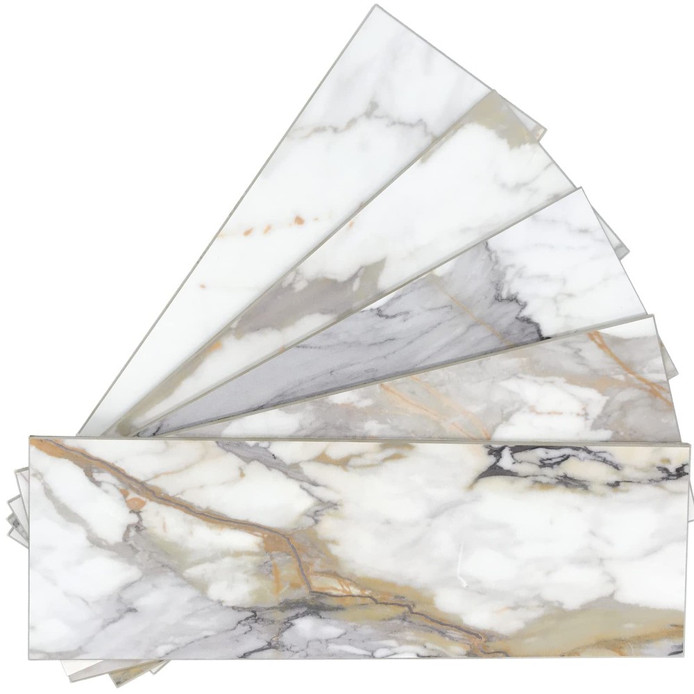 30-Sheet Marble Subway Peel & Stick Tile 4x12 Inch Stone Composite Backsplash
