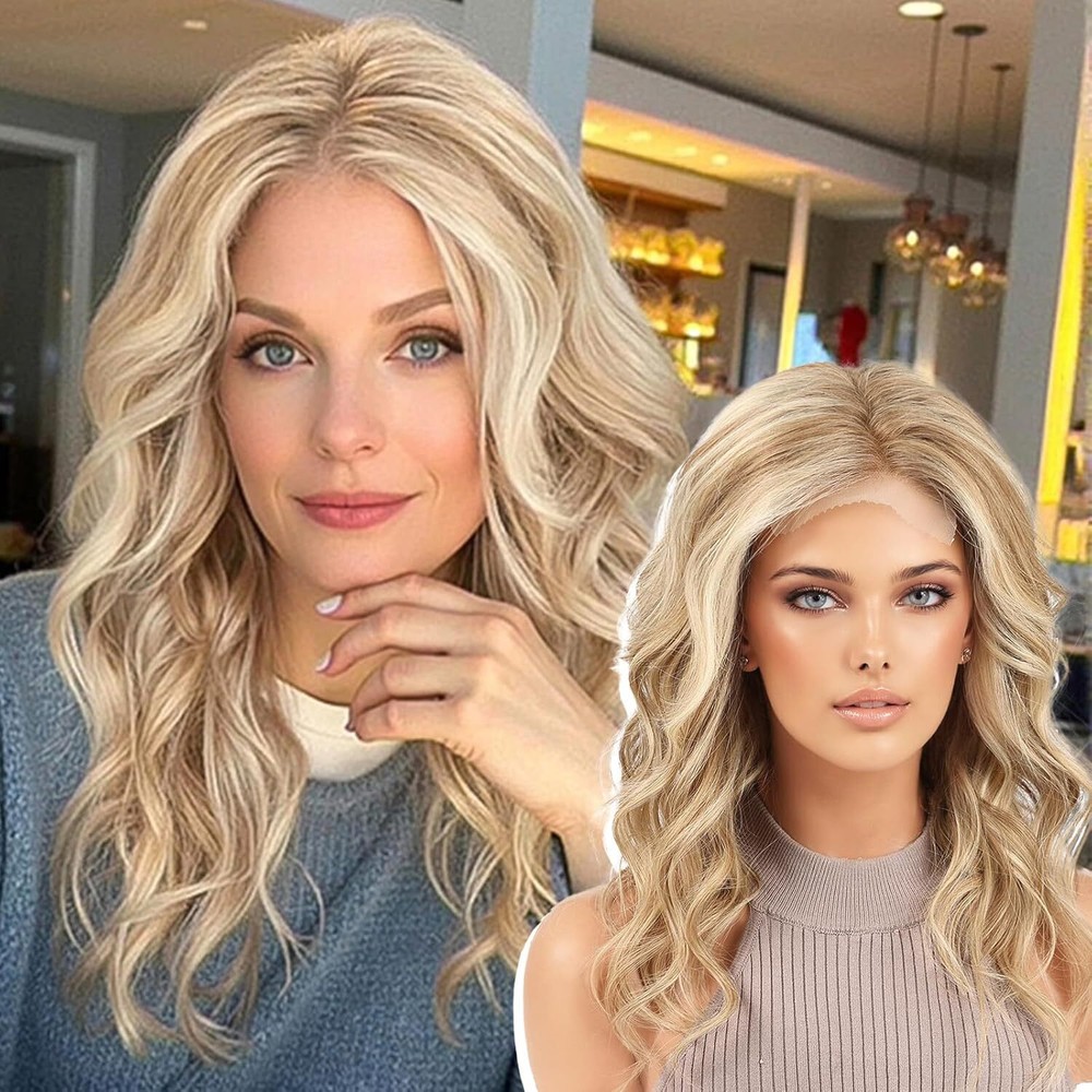 Ash Blonde Wavy Human Hair 13x4 Lace Front Wigs for Women
