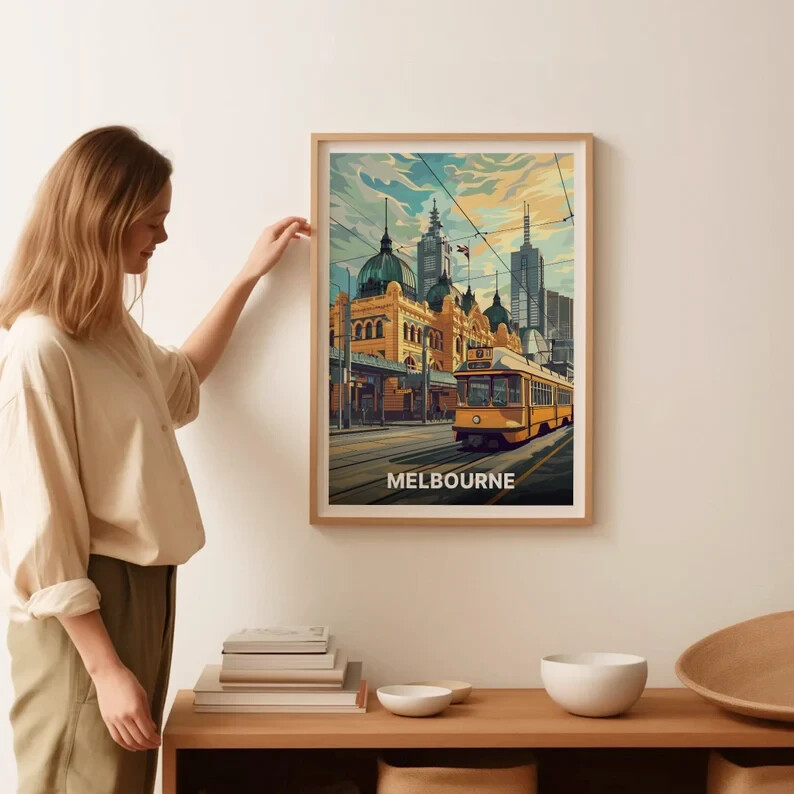 Melbourne Skyline Travel Poster - Australia Cityscape Wall Art