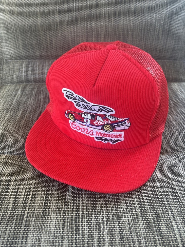 Vintage NASCAR Bill Elliott Coors 80s Racing Corduroy Strapback Hat Cap