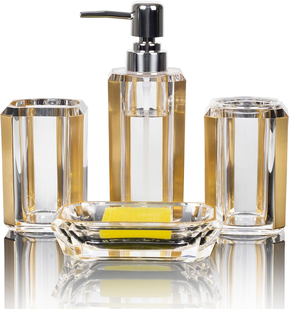 4-Piece Premium Acrylic Bathroom Accessory Set-Hand Sanitizer Bottle Lotion Can