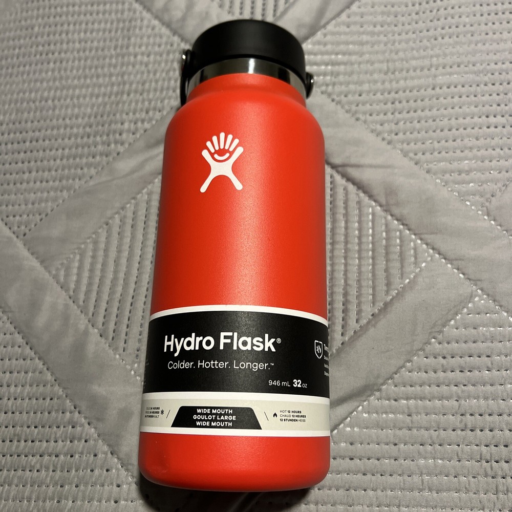 Hydro Flask 32 Oz Wide Mouth Stainless Steel Water Bottle Red Double Wall Insulated