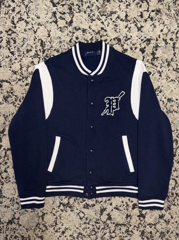 POLO RALPH LAUREN Men’s Navy/White Fleece Varsity Letterman Jacket S