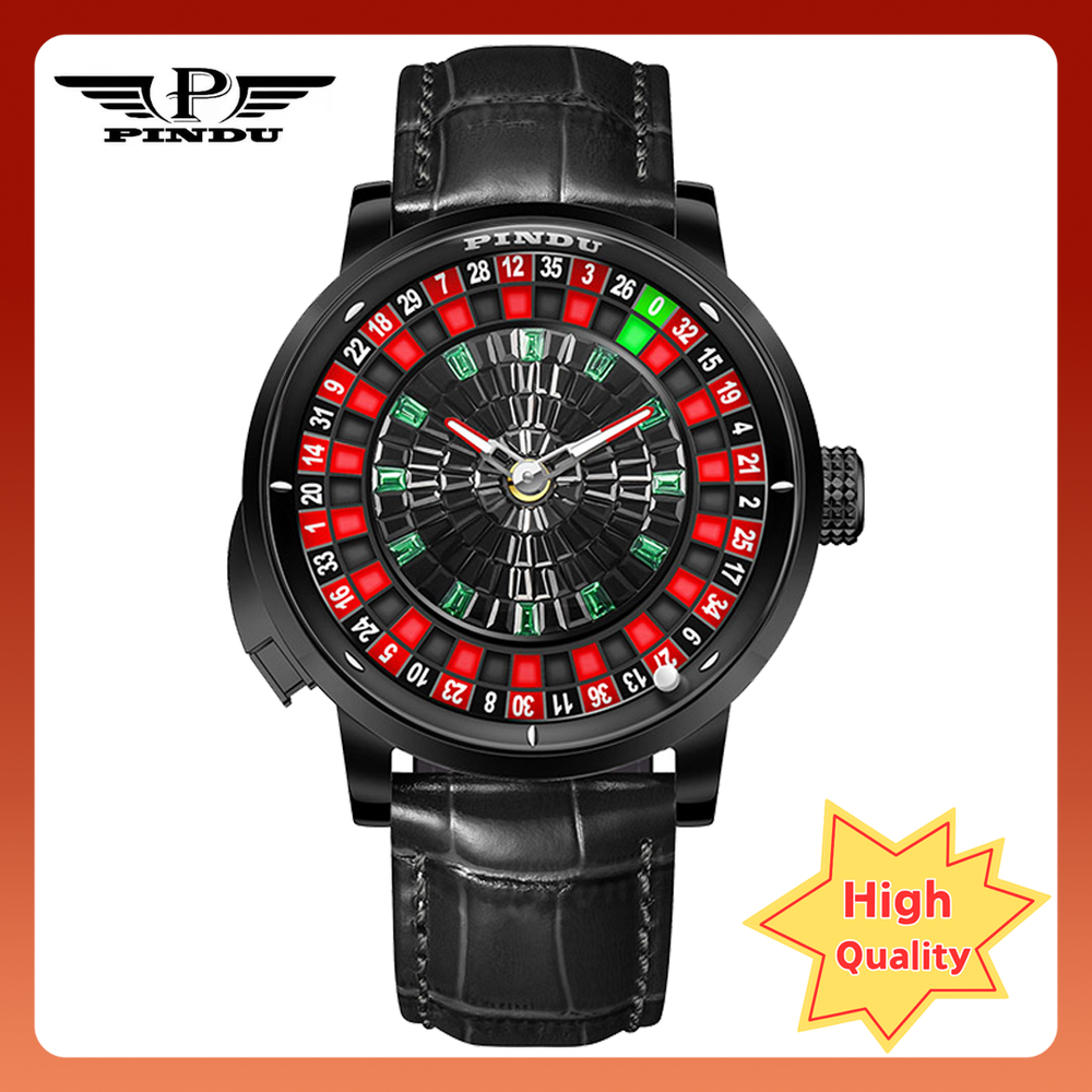 PINDU New Men's automatic mechanical watch black diamond button roulette busines