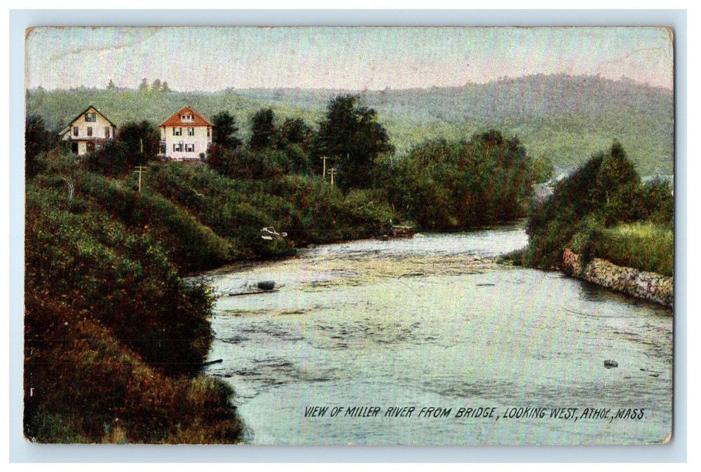 1910 View of Miller River from Bridge Athol Massachusetts MA Posted Postcard