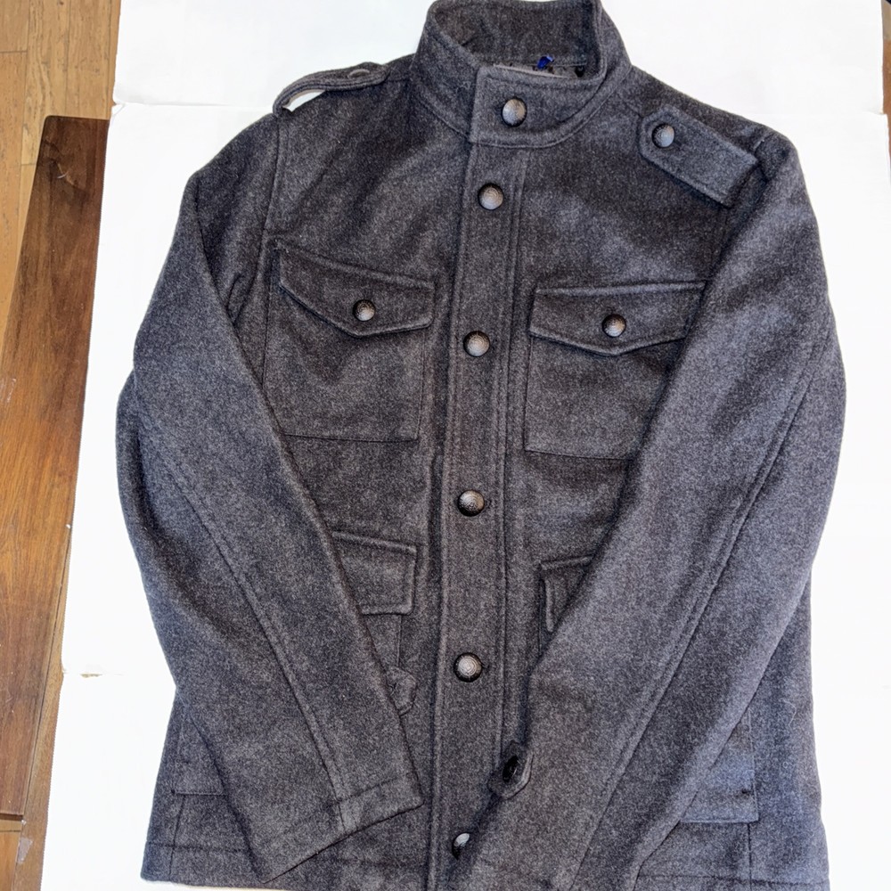 Kenneth Cole Reaction Jacket Mens Medium Black Wool Full Zip Mock Neck Pockets-image