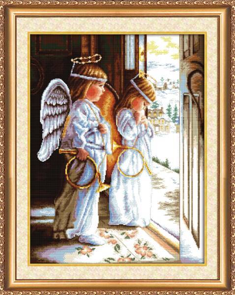 Cross stitch kit - Angels 40x53cm White Aida 14ct needlepoint kit