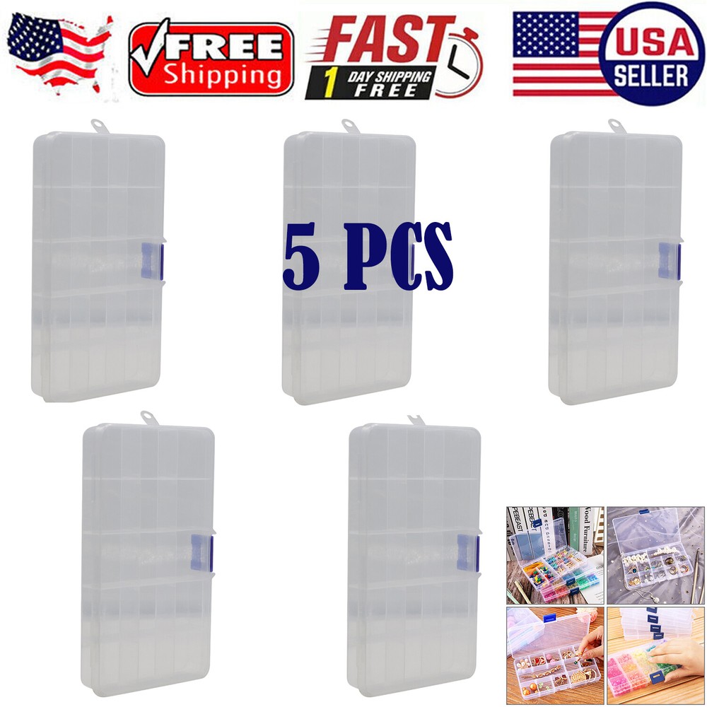 5-Pack Jewelry Box Clear Plastic Bead Storage Container Earrings Organizer Grids