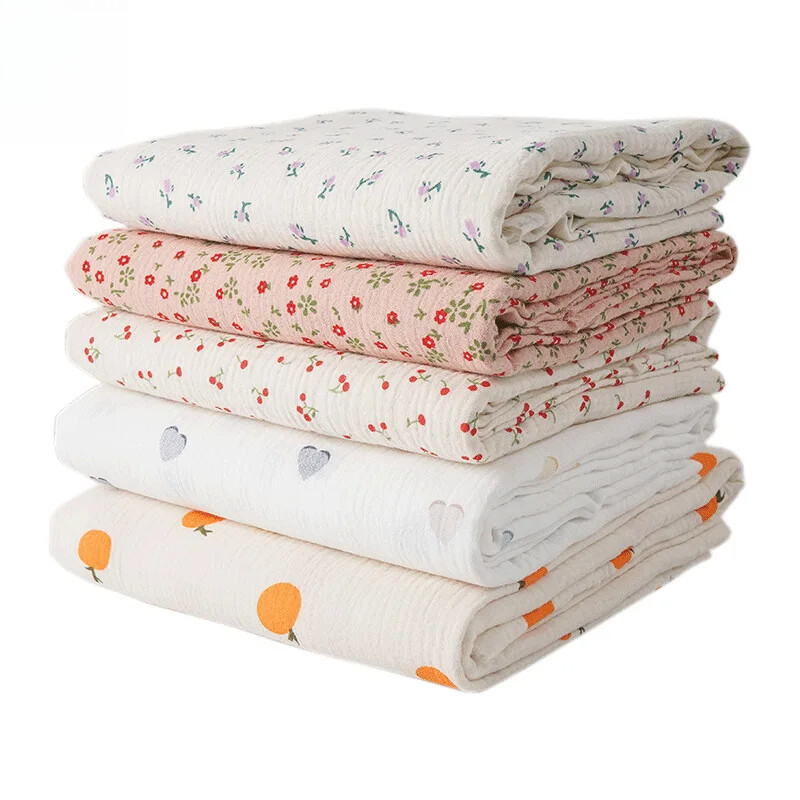 0.5/1/3/5Meters Soft Pajamas Nightdress Cotton Gauze Fabric Printed Crepe Cotton