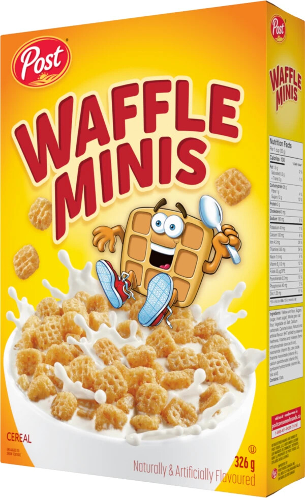 4 Boxes of Post Waffle Minis Breakfast Cereal 326g Each Box -Limited Time Offer--image