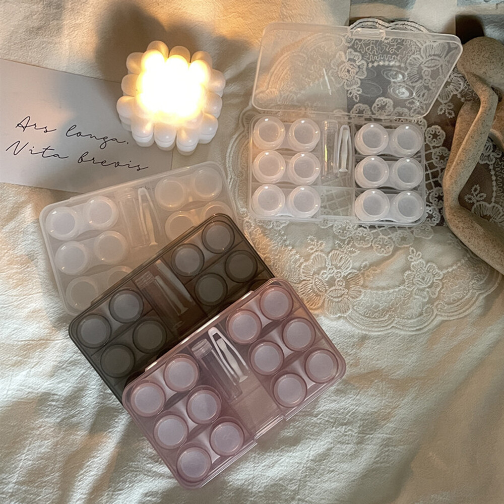 Contact Lens Case Makeup Beauty Pupil Box Tweezer Stick Container Case wi