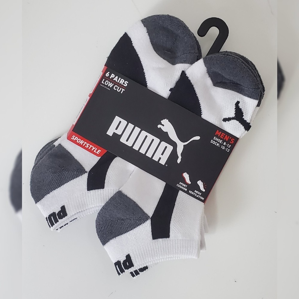 PUMA Men Low Cut Sport Socks Cushioned Mesh Ventilation for Shoe Sizes 8-12