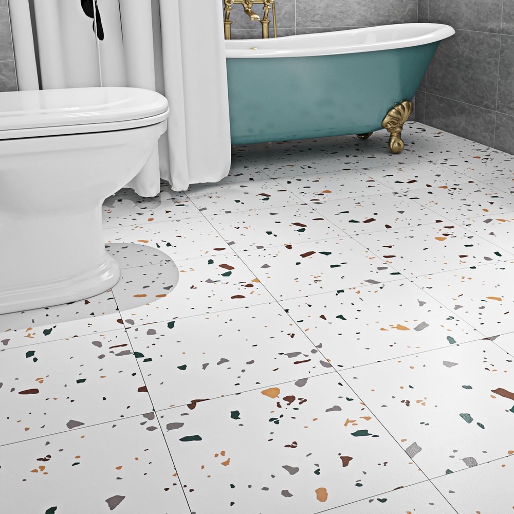 16-Pack Waterproof Peel & Stick Terrazzo Floor Tiles 12x12 Inch Easy Installation
