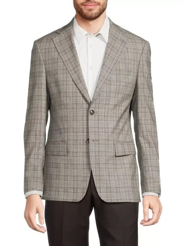 $425 New Mens Tallia Slim Fit Wool Blend Cream/Brown Suit Blazer Jacket 40 S