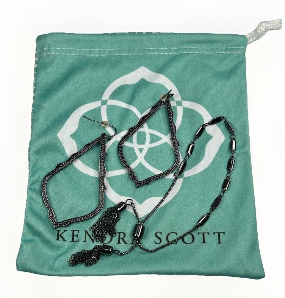 KENDRA SCOTT Black Gunmetal Beaded Rope Earrings and Cinch Tie Bracelet Set