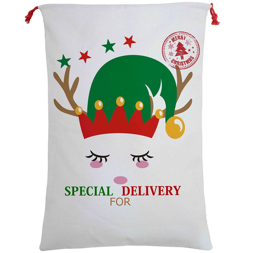NNEDSZ 50x70cm Canvas Hessian Christmas Santa Sack Xmas Stocking Reindeer Kids G