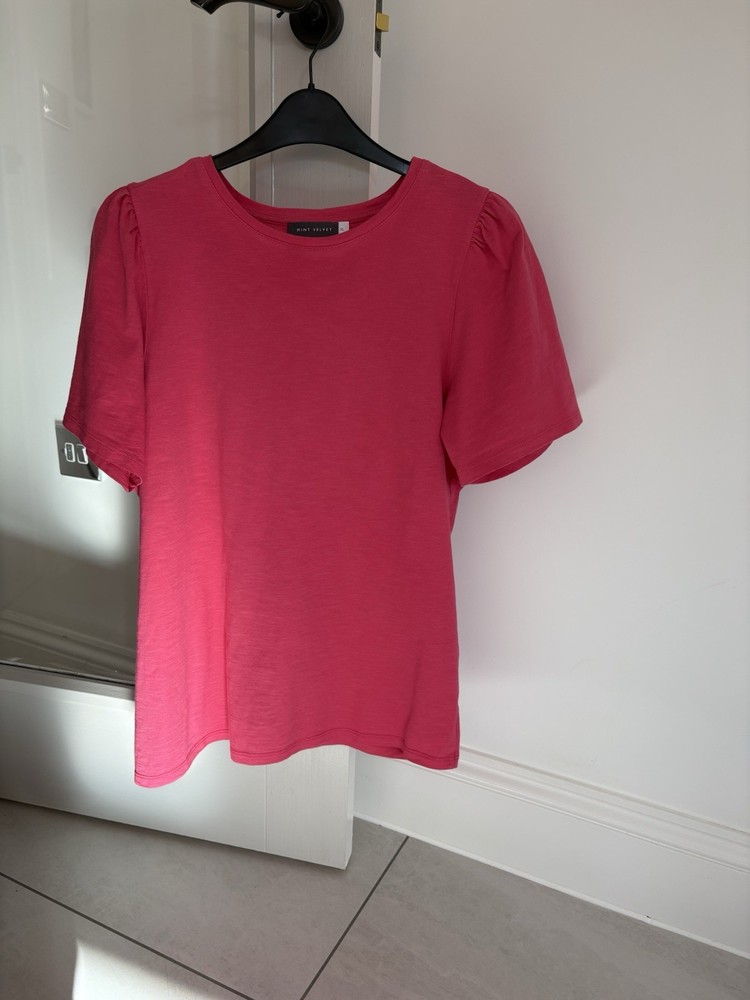 Mint Velvet Pink Puff Sleeve Ladies T Shirt. Size XL. Worn Once