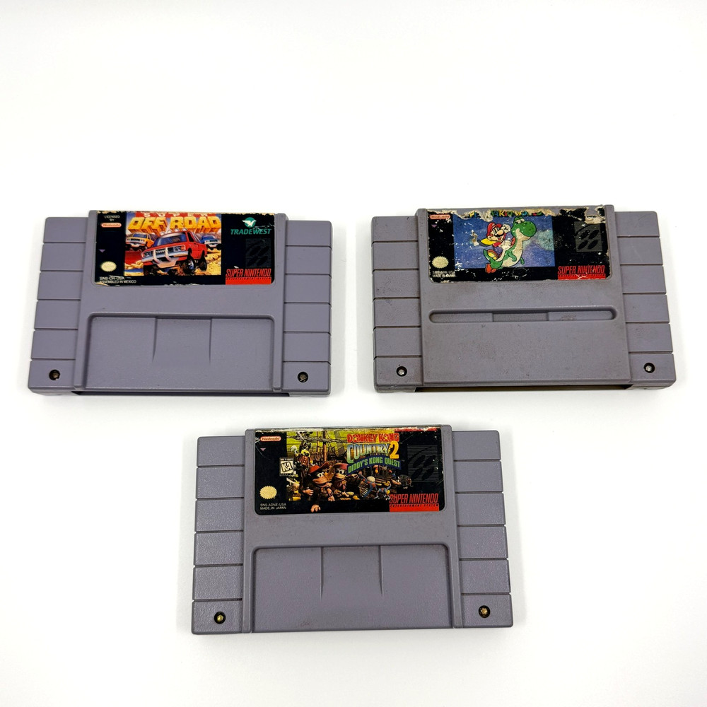 SNES Lot Of 3 Games Super Nintendo Mario World Super Off Road Donkey Kong Bundle