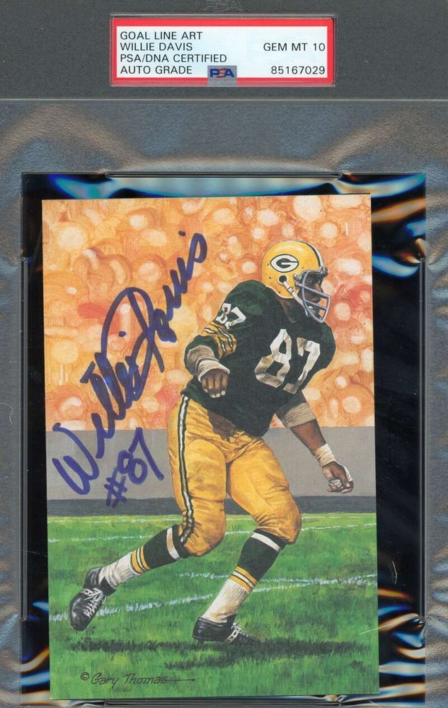 Willie Davis Gem Mint 10 PSA DNA Signed Goal Line Art Card GLAC Autograph