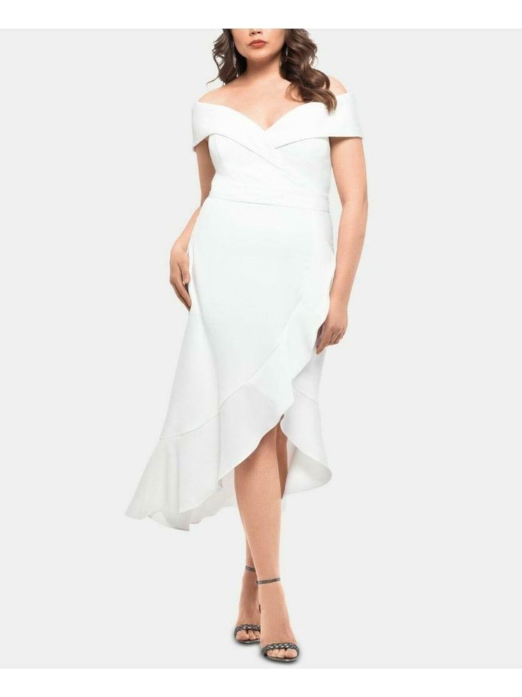 XSCAPE Womens White Scuba Crepe Hem Sleeveless Midi Dress Plus 22W
