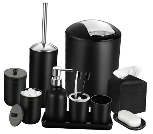 10Pcs Black Bathroom Accessories Set Including Soap Dispenser & More