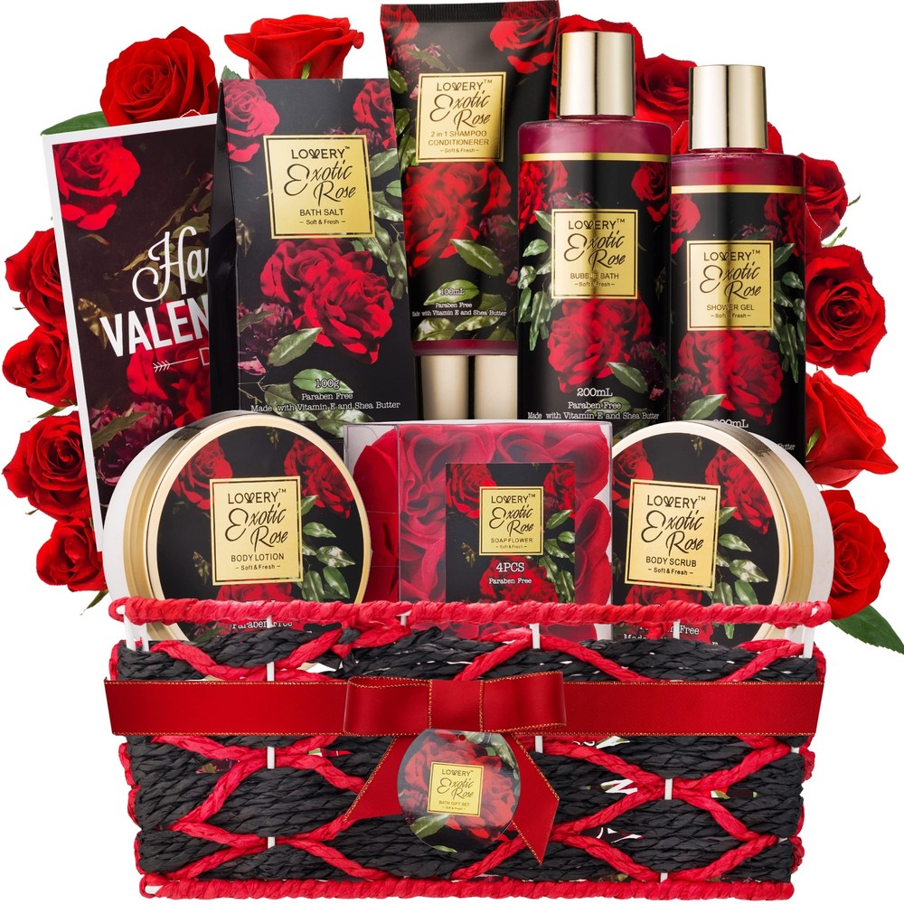 Valentines Day Gifts for Her - Exotic Rose Valentine Gift Basket for Women Sp...-image