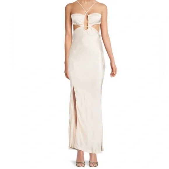 NWT Bardot Revolve Daring Satin Maxi Dress Ivory SZ 10 US ✨🔥🔥🔥