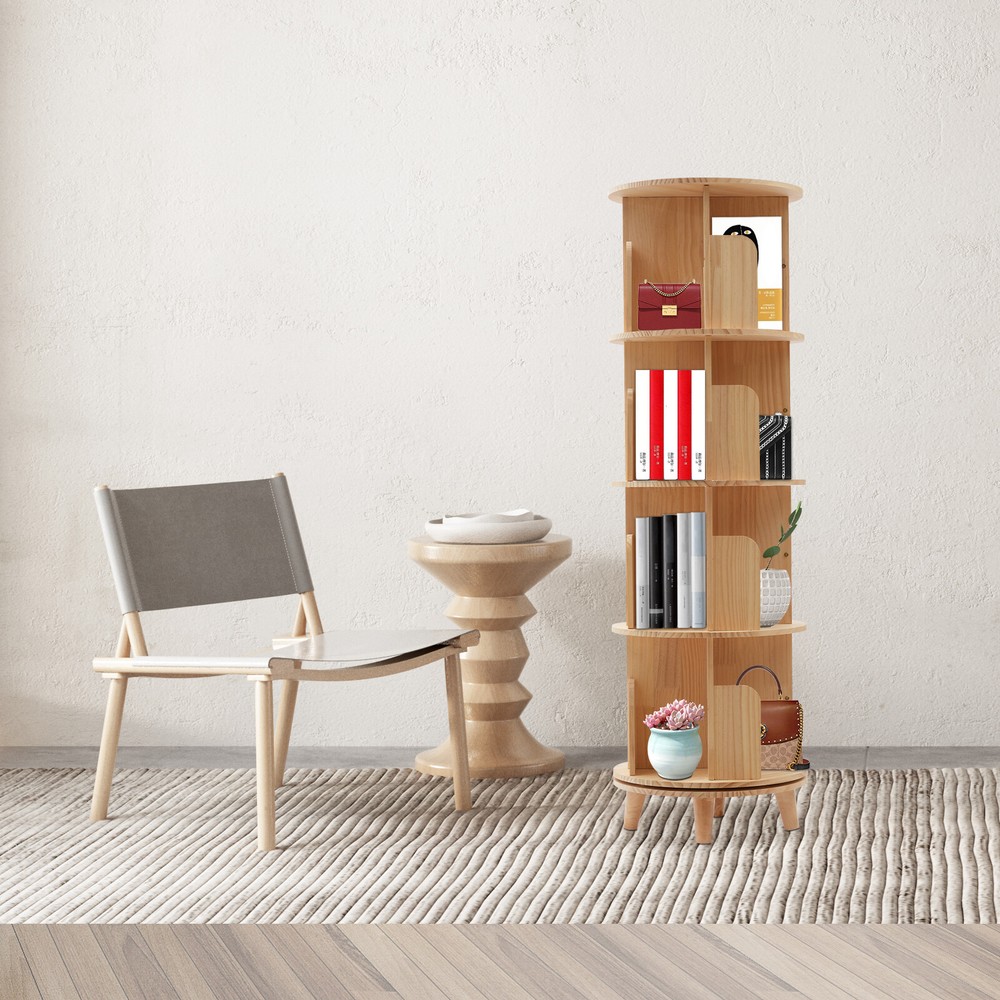 4-Tier Rotating Bookshelf Floor Stand for Books and Display Storage